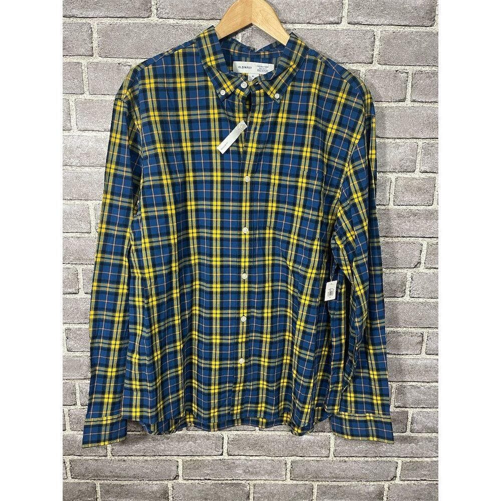 Old Navy Men's XL Blue Plaid Long Sleeve Button-Up Shirt Casual